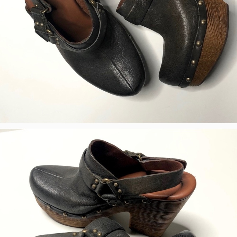 Kork-Ease Carmella Black Leather Brown Clogs 7